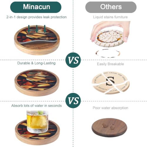 6 Pack Absorbent Coasters Set with Holder Wood Coasters for Drinks Housewarming Gifts for Home Decoration Cup Coasters for Coffee Tabletop Protection 4.3 Inch