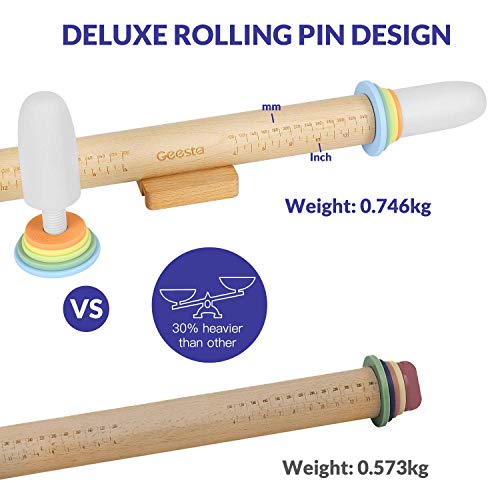 Adjustable Wood Rolling Pin with 5 Thickness Rings