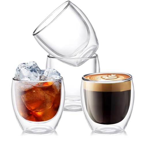 Set of 4 Double Walled Glass Coffee Mugs 8 Ounces Insulated Layer Coffee Cups Borosilicate Glass Espresso Cup for Hot Beverage (4 Count)