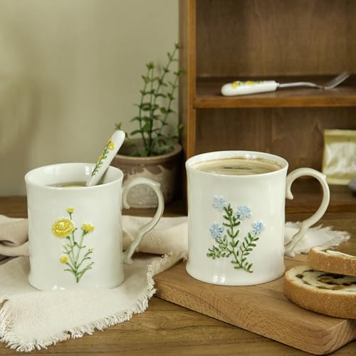 2 Pack Floral Ceramic Coffee Mugs