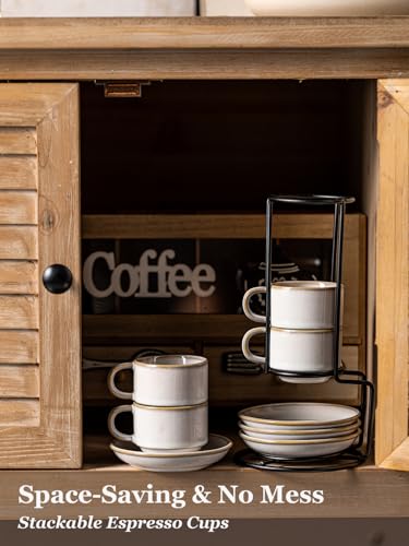 2.5 Ounce Espresso Cups Set of 4 with Saucers & Metal Rack (8.25 Count)