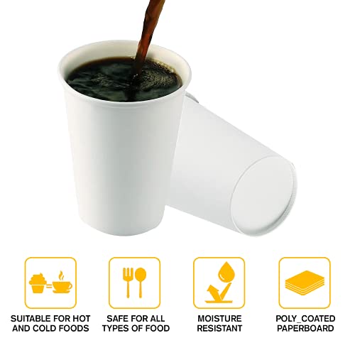 White Disposable Paper Coffee Cups with Lids (50 Count)