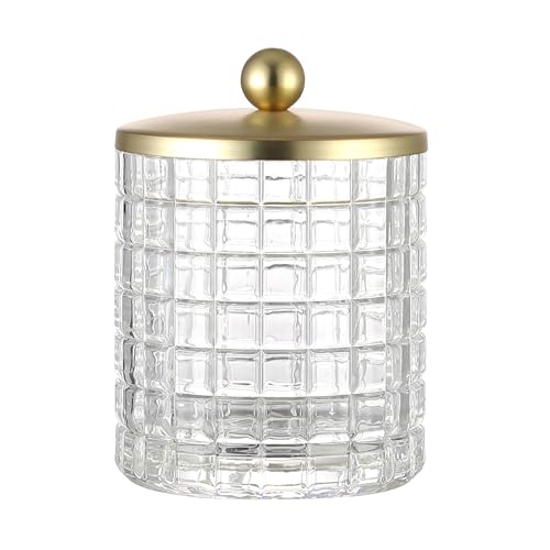 Clear Tranparent Apothecary Etched Geometric Grid Glass Jar W