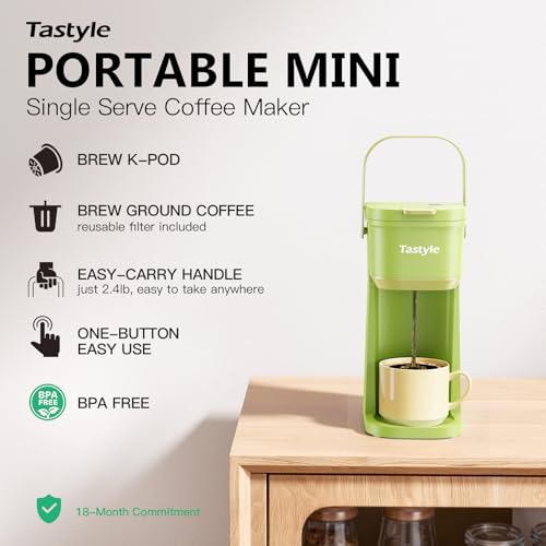 Mini Single Serve Coffee Maker for K Cups and Grounds with Handle