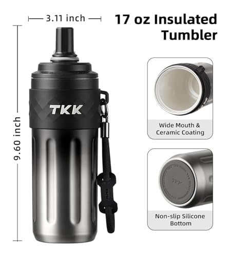 17 OZ Travel Tumbler Ceramic Lining with Straw Lid