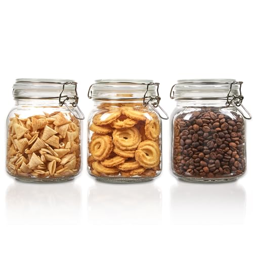34oz Glass Food Storage Jars with Airtight Clamp Lids (3 Count)