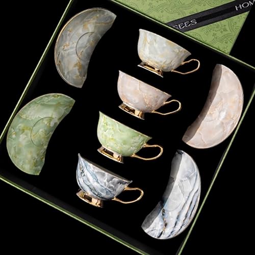 Luxury Marble Pattern Tea Set with Gold Trim