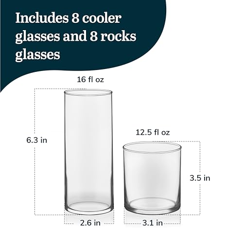 Miles Tumbler and Rocks Bar Drinkware Glasses Set (16 Count)