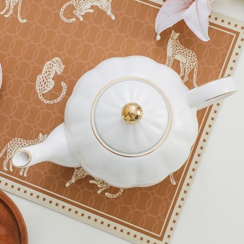 36oz White Porcelain Teapot with Gold Trim