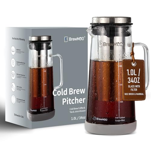 Sleek 1.0L 34oz Glass Cold Brew Coffee Maker Pitcher