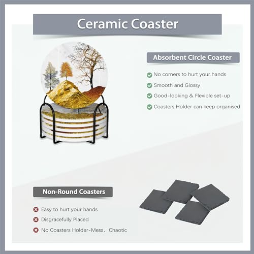 Drink Coasters Set of 6 with Holder