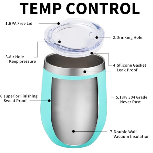12oz 4 Pack Wine Tumbler Glasses with Lid Stemless Double Wall Vacuum Stainless Steel Travel Tumbler Keeping Cold & Hot for Wine