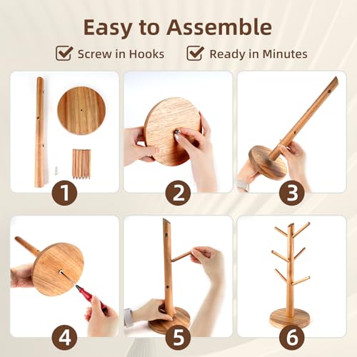 Large Acacia Wood Mug Holder Tree for Countertop