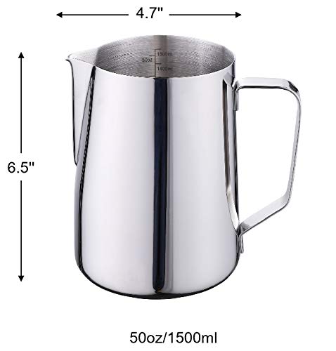 50oz Milk Frothing Pitcher Stainless Steel Cup Double Measurement Scales Perfect for Latte Art