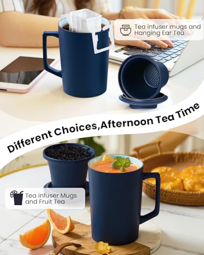 15 oz Ceramic Tea Infuser Cup with Lid