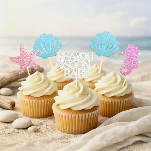 24 Pcs Sea You Soon Baby Cupcake Toppers (24 Count)