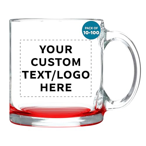 Custom Clear Glass Coffee Mugs 13 oz. Set of 10 (100 Count)