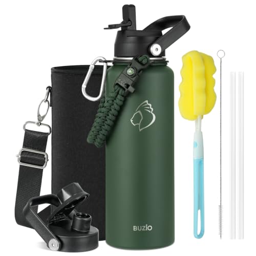 40 oz Insulated Water Bottle with Paracord Handle & Straw Spout Lids