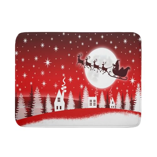 Christmas Reindeer Moon Star Red Dish Drying Mat for Kitchen Counter