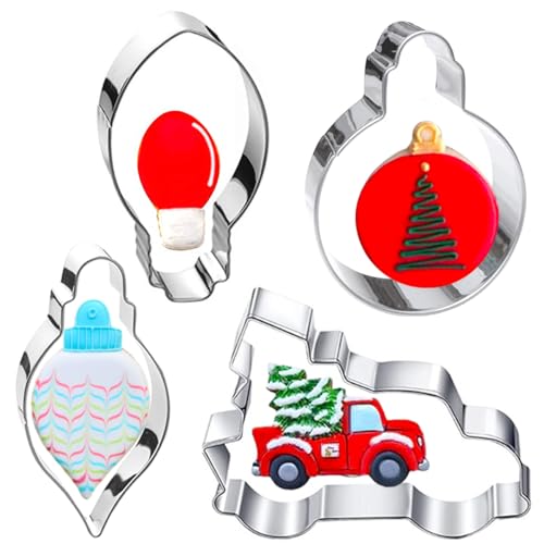 Christmas Ornament Cookie Cutters 4Pcs for Baking Decorating (4 Count)