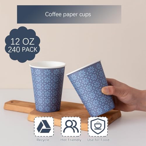 1000 Pack Paper Cups 12 oz Bulk Disposable Coffee Cups Navy Floral (1000 Count)