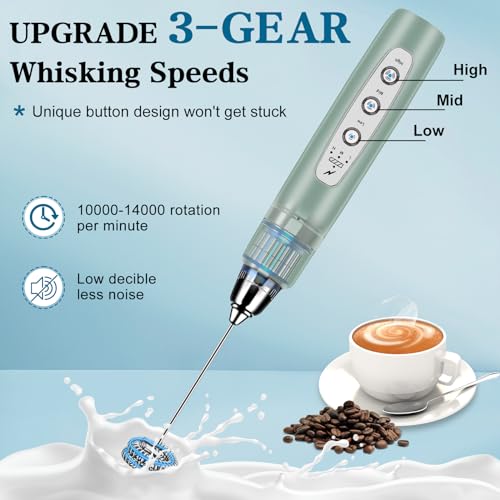 Milk Frother Wand Rechargeable Handheld Whisk Coffee 3 Speed Adjustable