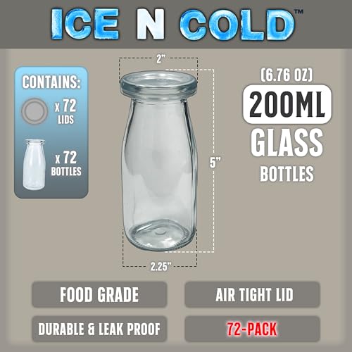6.76 oz 200ml Vintage Glass Bottle with Leakproof Clear Lid (72 Count)