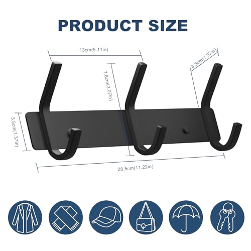 2PACK Coat Hooks Wall Hook for Hanging Clothes Robes Towels Hats Heavy Duty Coat Hanger Coat Rack Wall Mount with 3 Hooks (2 Count)