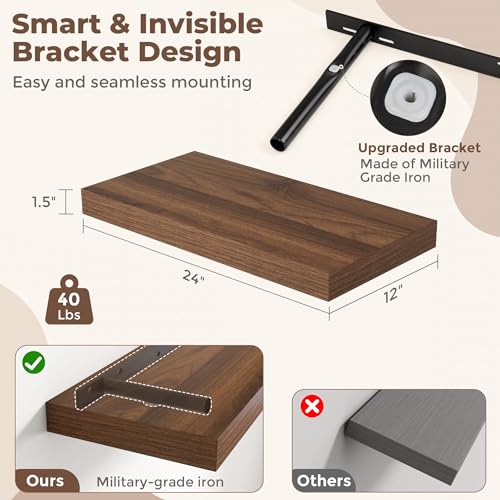 12 Inch Deep Floating Shelves for Wall (2 Count)