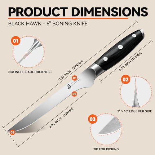 Boning Knife 6 inch Fillet Knife for Trimming Fat from Meat