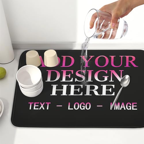 Custom Personalized Dish Drying Mat 18x24 Inch Customized Drying Mats with Picture Text for Kitchen Counter Custom Image Microfiber Absorbent Dishes Pad for Travel Festivals Family Memories Home Decor