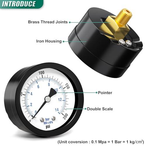0 200PSI Well Pump Pressure Gauge 2" Dial Size