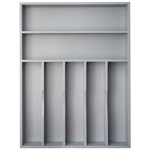 Bamboo Silverware Holder Drawer Utensil Organizer with 7 Slots Gray