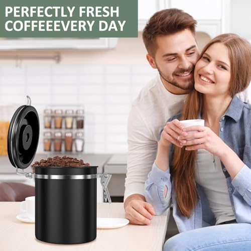 4PCS Coffee Storage Canister 1.5L 51OZ Double Airtight Coffee Beans Container with Date Locator 304 Stainless Steel Kitchen Food Storage Container with Spoon for Tea Sugar (4 Count)