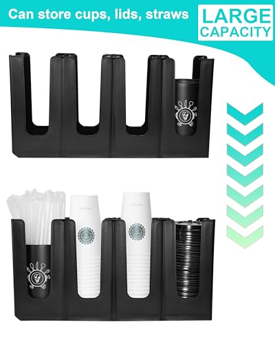 Cup Holder Lid Dispenser with Straw Organizer