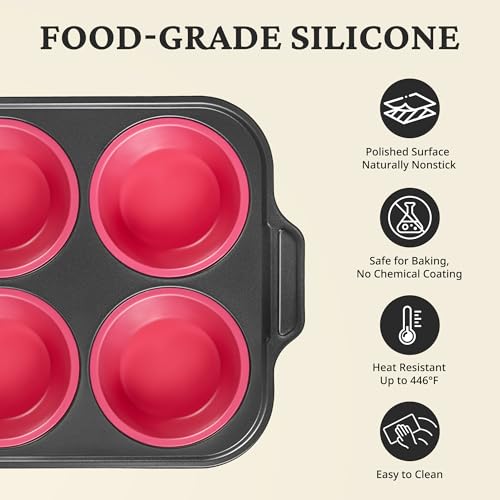 Jumbo Silicone Muffin & Cupcake Pan for Baking with Metal Frame