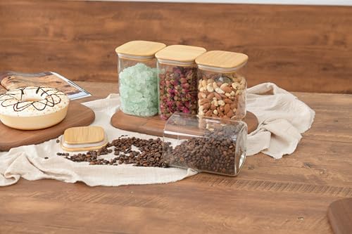 37oz Airtight Glass Square Storage Canister with Bamboo Lid Set of 4 (4 Count)