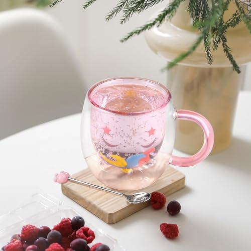 Cute Unicorn Mug Double Walled Glass Mug 9.4oz Coffee Milk Tea Cup