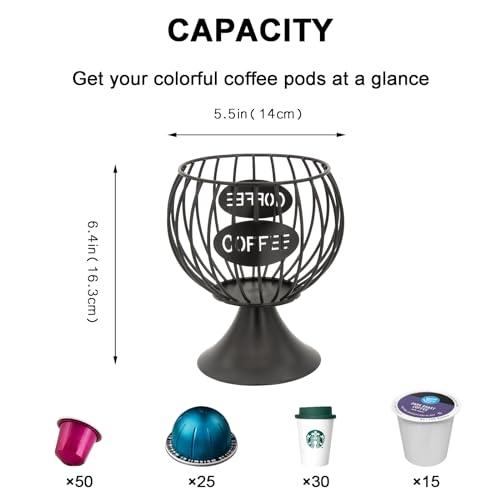 Coffee Pod Storage Organizer K Cup Holder for Counter Metal Storage Basket for Keuring pods Coffee Bar Decor Organizer for Capsule Creamer Black