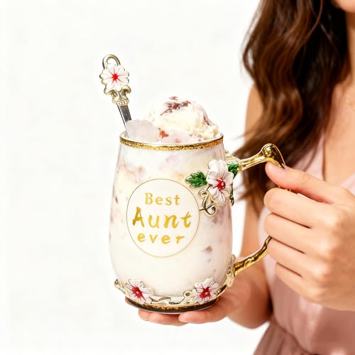 Best Aunt Ever Printed Flower Tea Glass