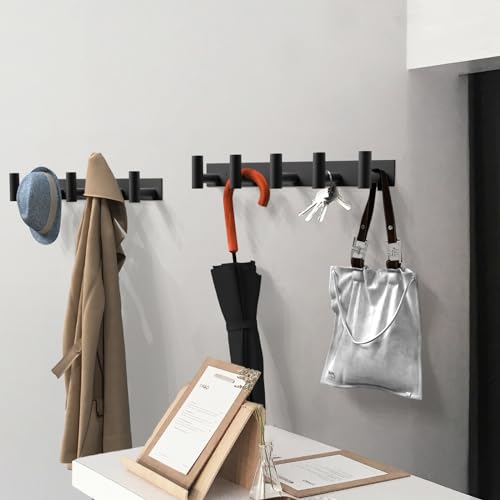 Black Hat and Coat Wall Mount Rack 5 Hooks for Robes