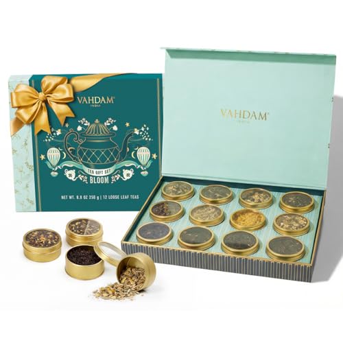 Tea Gift Set 12 Loose Leaf Teas in Tin Caddy Presentation Box (8.81 Ounce)