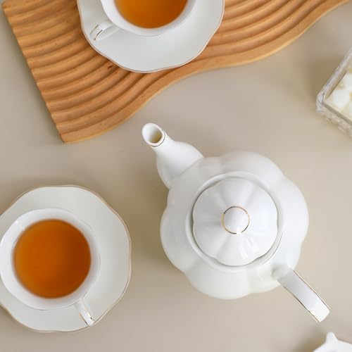 34oz White Porcelain Teapot with Gold Trim
