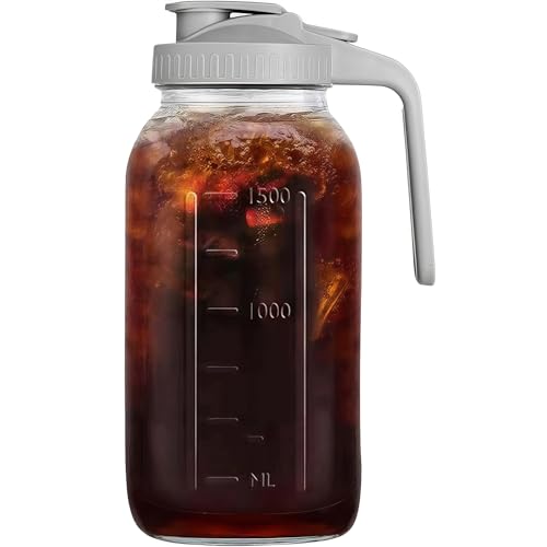 64oz (2 quart) Glass Pitcher with Lid, Mason Jar Pitcher, Glass Container