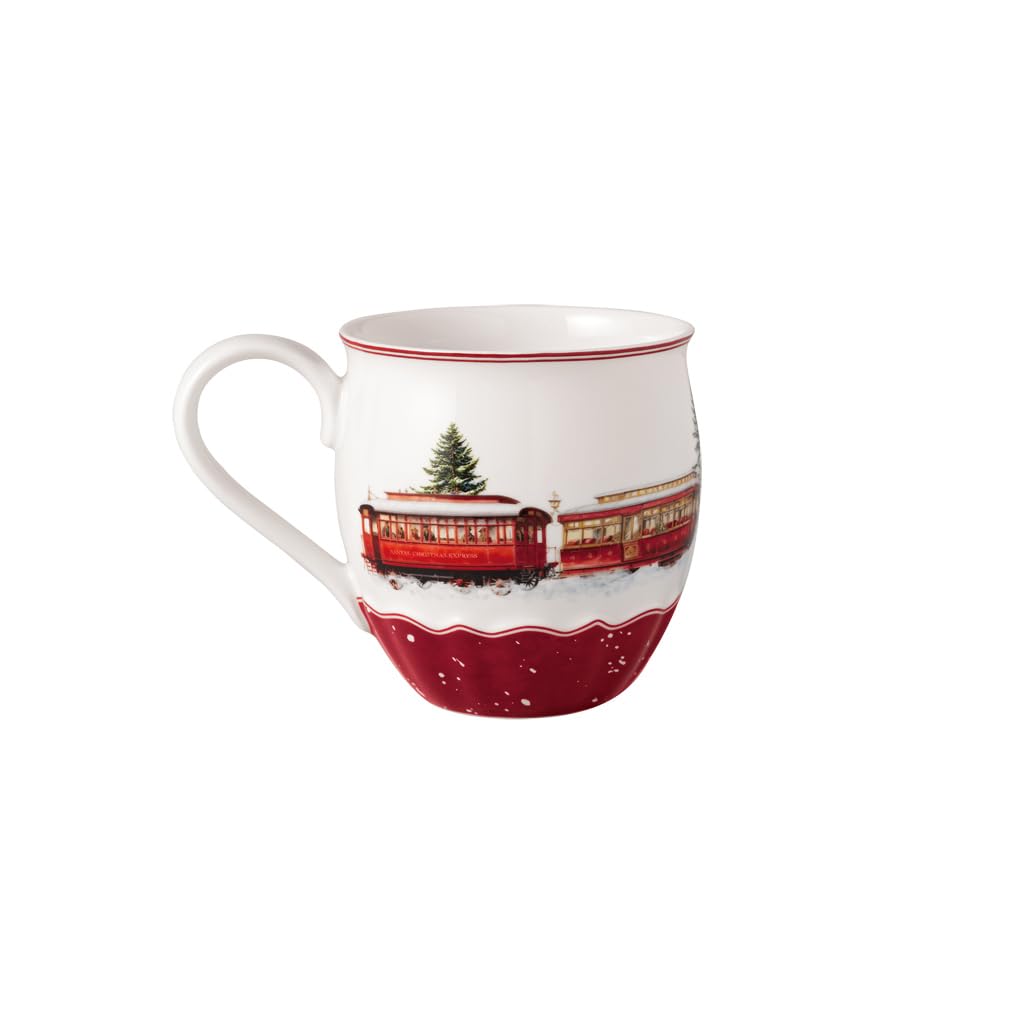 Christmas mug in white and colorful design, front view