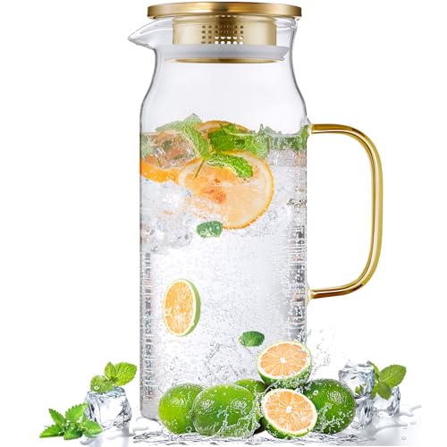 2 Liter 68 oz Gold Glass Pitcher with Lid and Handle