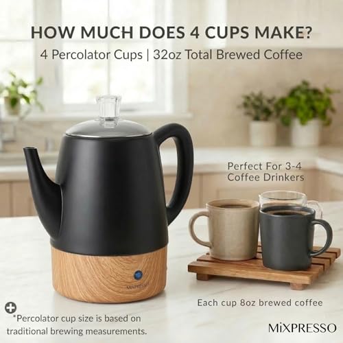 4 Cup Black Small Electric Percolator Coffee Pot (4 Count)