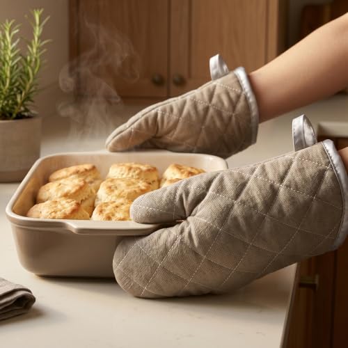 Grey 9" Quilted Oven Mitts 1 Pair Heat Resistant Kitchen (2 Count)