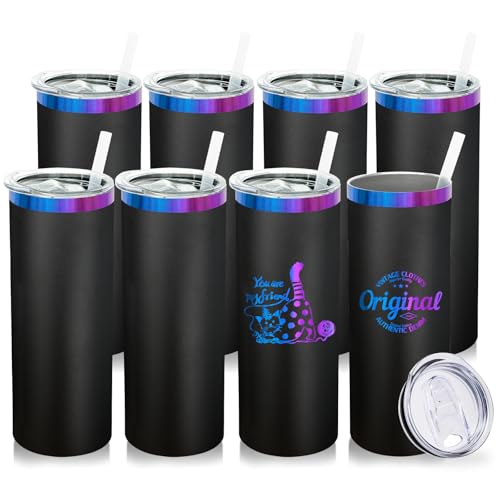 20 oz Skinny Tumblers Bulk with Lids and Straws Black (8 Count)