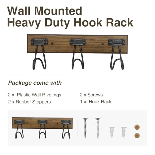 16" Wall Mounted Heavy Duty Label Hook Rack with 3 Hooks